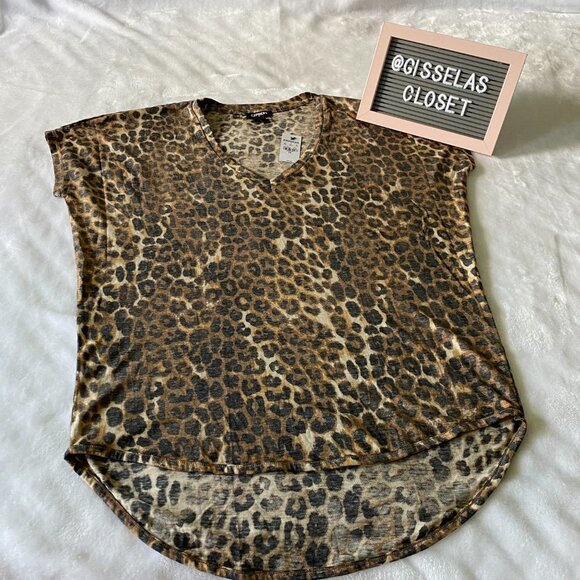 Nwt Express V-Neck London Leopard Tee Large - Picture 1 of 7